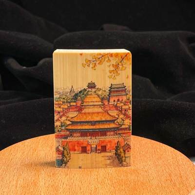 听雨轩（34）天然彩绘实心玉竹牌专场 - 实心玉竹牌   故宫  4*6cm