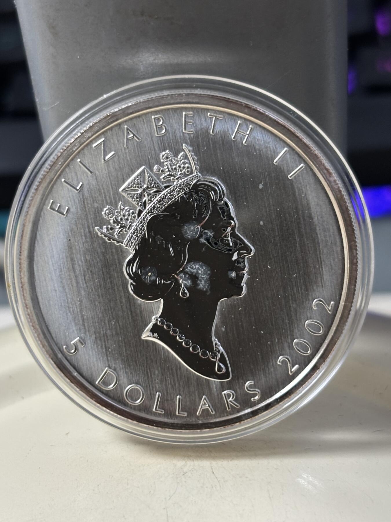 第184期拍卖 加拿大2002年潜鸟全息彩色1盎司纪念银币，9999银银价431，发行30000枚，有氧化