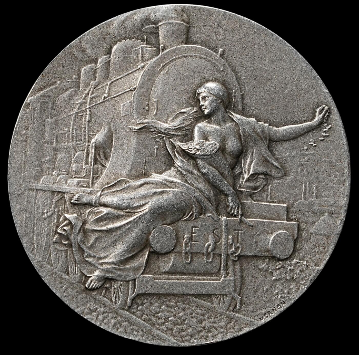 修遠堂世界钱币第九十六期 20世纪初法国-东部铁路公司纪念银章  41 mm-37.25 g  边小磕碰