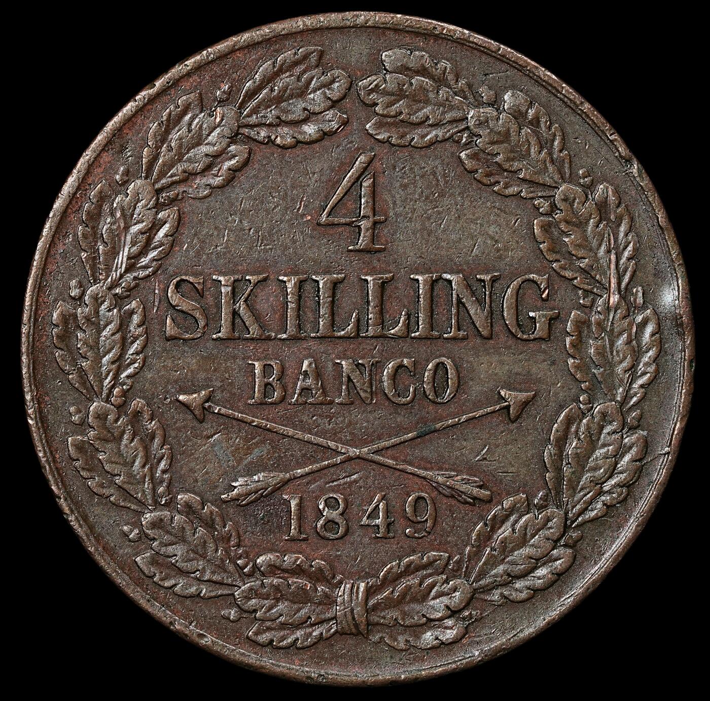 修遠堂世界钱币第九十六期 1849年瑞典4 SKILLING铜币 25.07g 边小磕