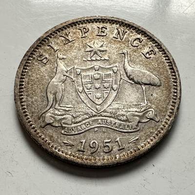 🌹外币初藏🌹🐯2025年第136场  每周二四六晚8️⃣点 接代拍 - 澳大利亚1951年6便士银币