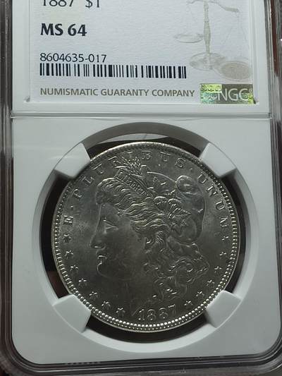 老银元专场（本场拍品丰富，两位宝主提供） - 摩根银币1887，NGC评级64