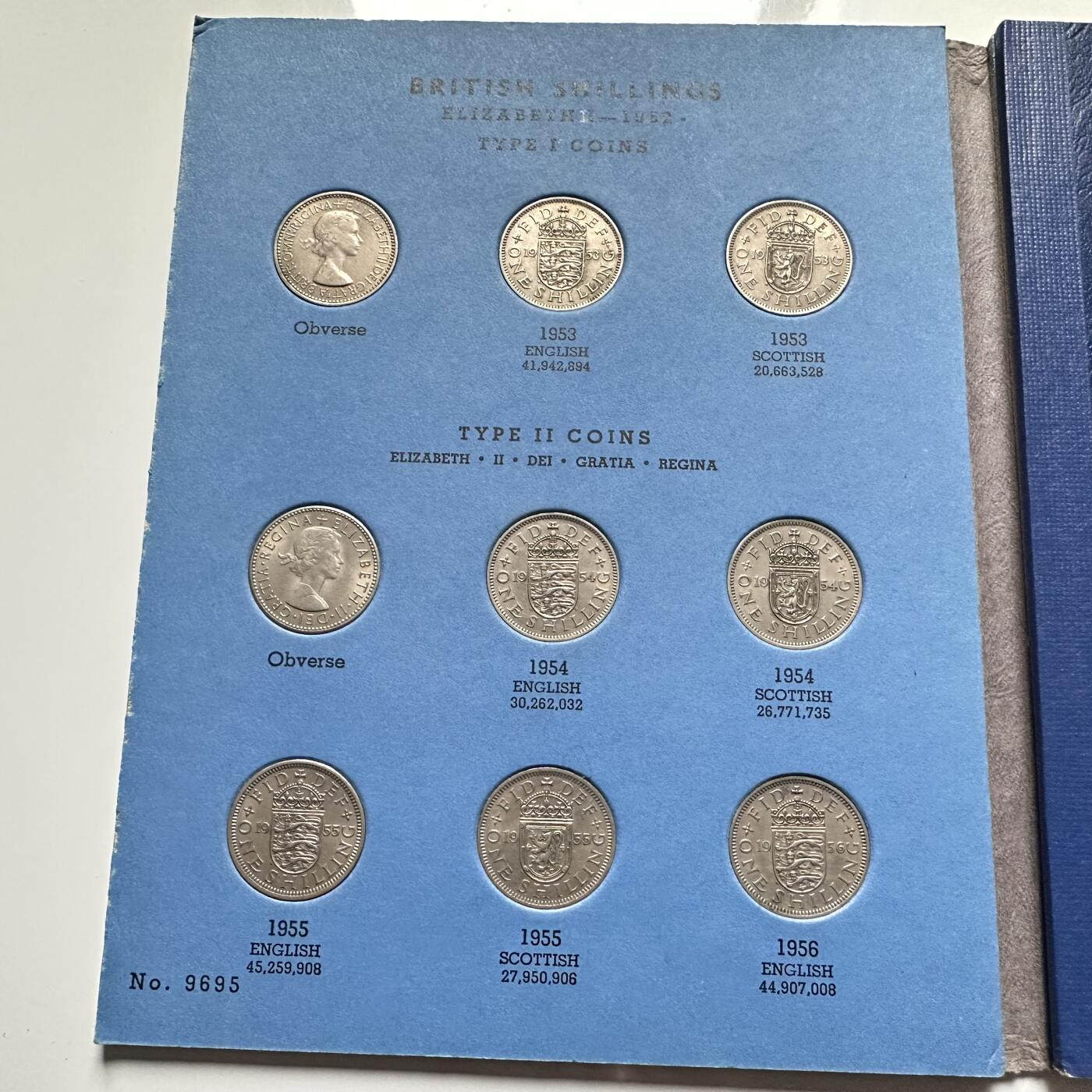 🌹外币初藏🌹🐯2025年第136场  每周二四六晚8️⃣点 接代拍 英国1953-1966年伊丽莎白1先令定位册 全版本年份 大多数原光币 共40枚