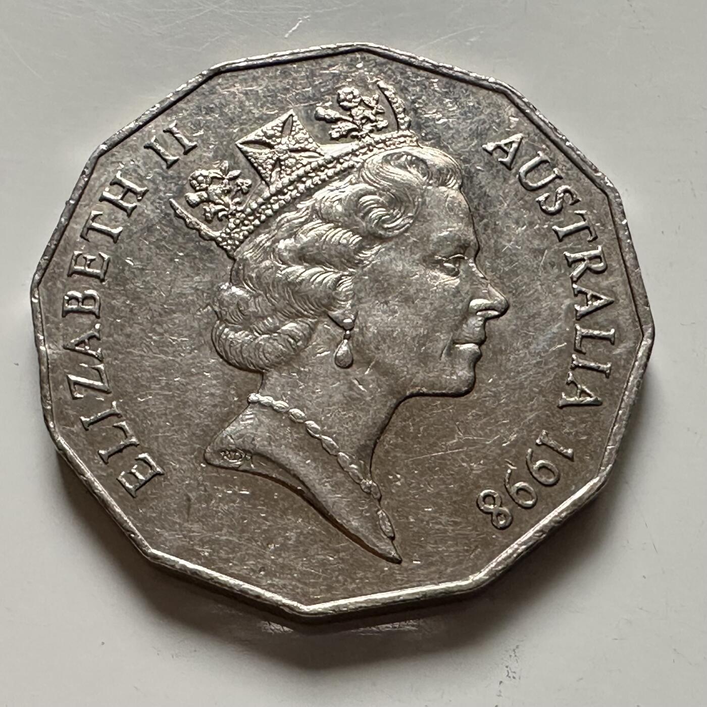 🌹外币初藏🌹🐯2025年第136场  每周二四六晚8️⃣点 接代拍 澳大利亚1998年五十分纪念币 a