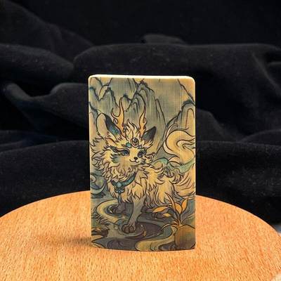 听雨轩（34）天然彩绘实心玉竹牌专场 - 实心玉竹牌 神兽白泽  4*6cm