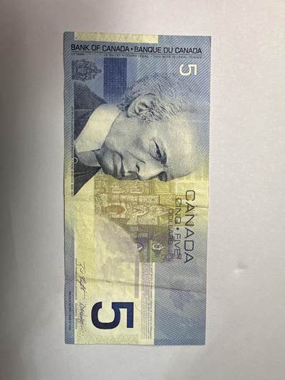 12.5纸币专场 - 2002年加拿大5元纸币 旅行版 初版无全息
