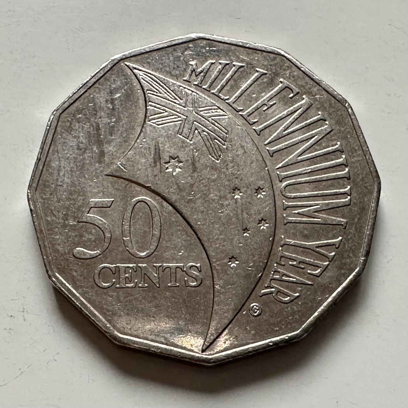 🌹外币初藏🌹🐯2025年第136场  每周二四六晚8️⃣点 接代拍 澳大利亚2000千禧年五十分纪念币 h