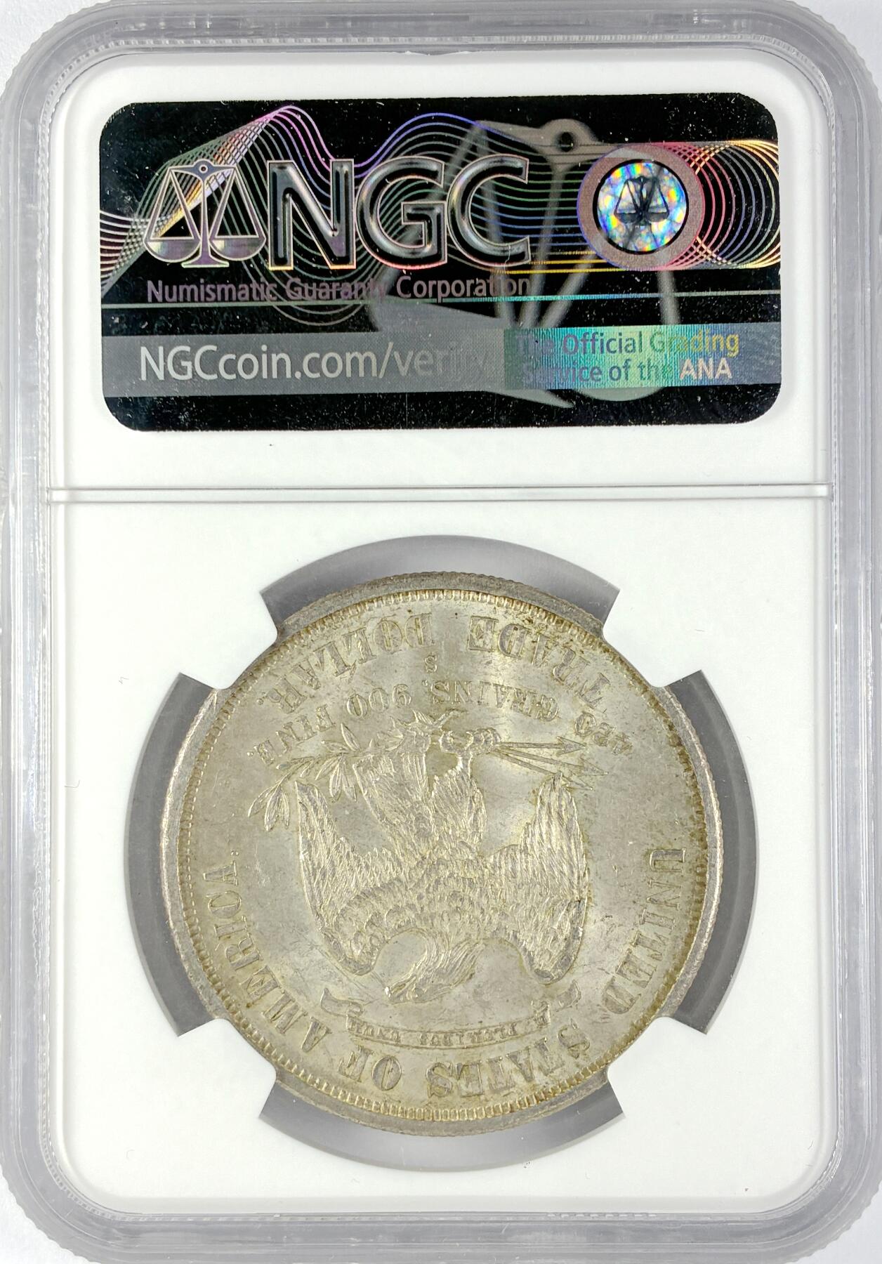 【雨安】【直播拍卖】【世界币章119期-评级币】2025-12-06 周六 19:30 保真 [评级美洲] USA 美国 贸易银 1美元 拿花 1876年S  NGC-MS62