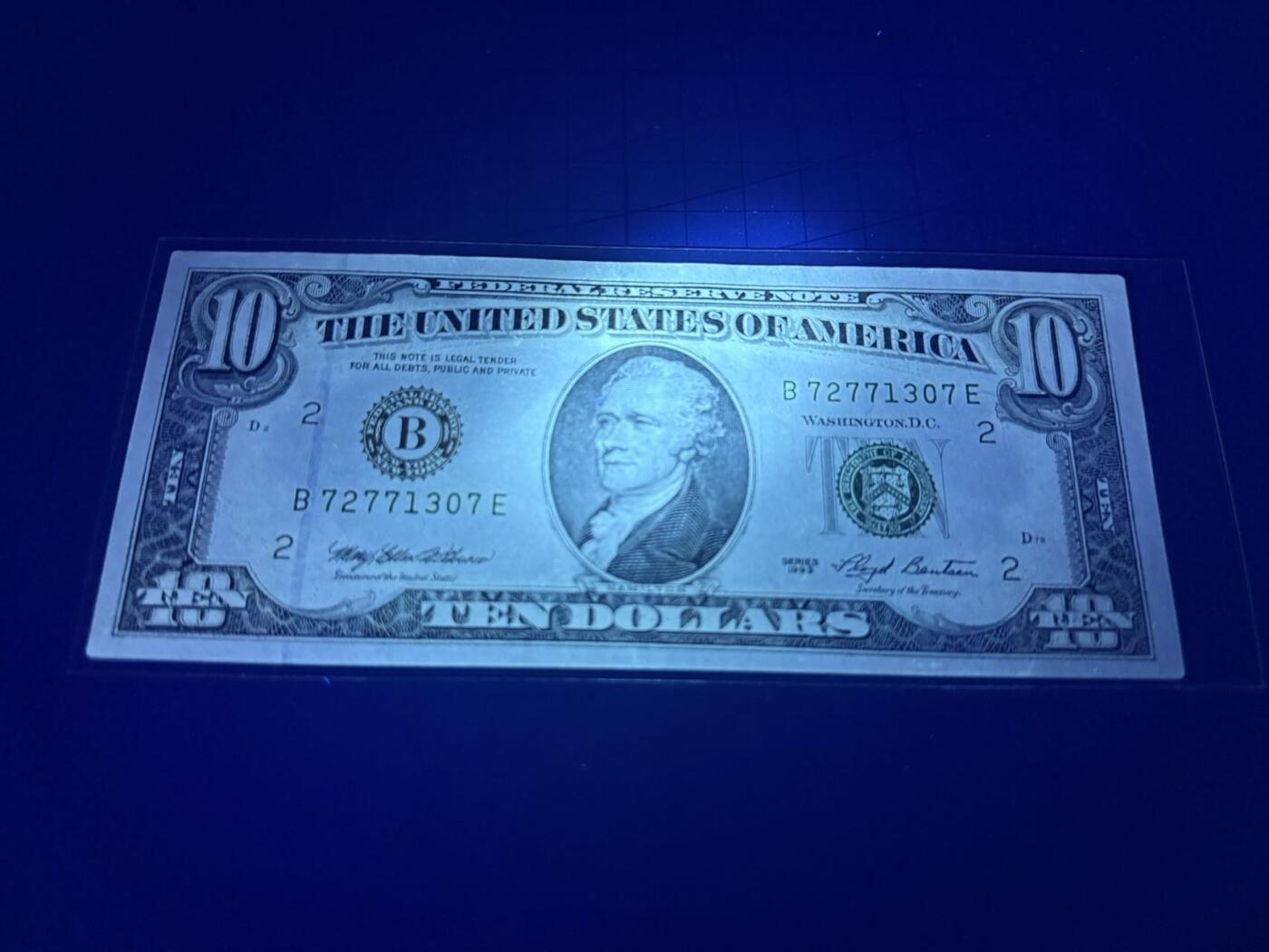 【炜奕收藏】，第五十二期 1993年美国10美元，UNC-品相，四角磨圆