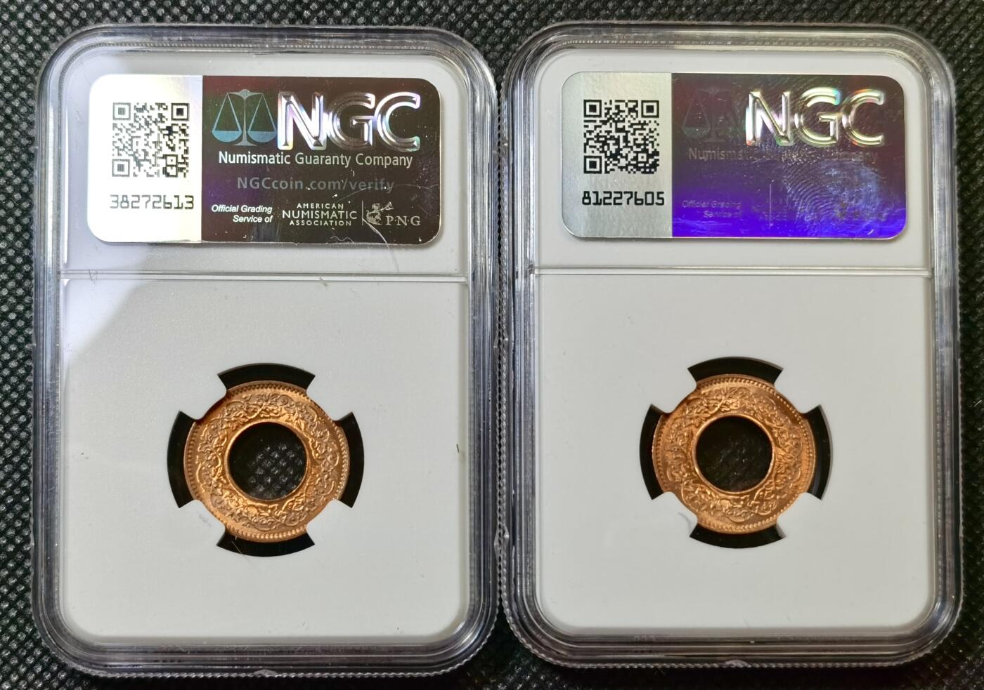 甄臻铺-世界币章拍卖（第42期）送拍享返佣金等优惠多多 NGC-MS65RD 1943年印度沙派，两枚一组，品质上乘