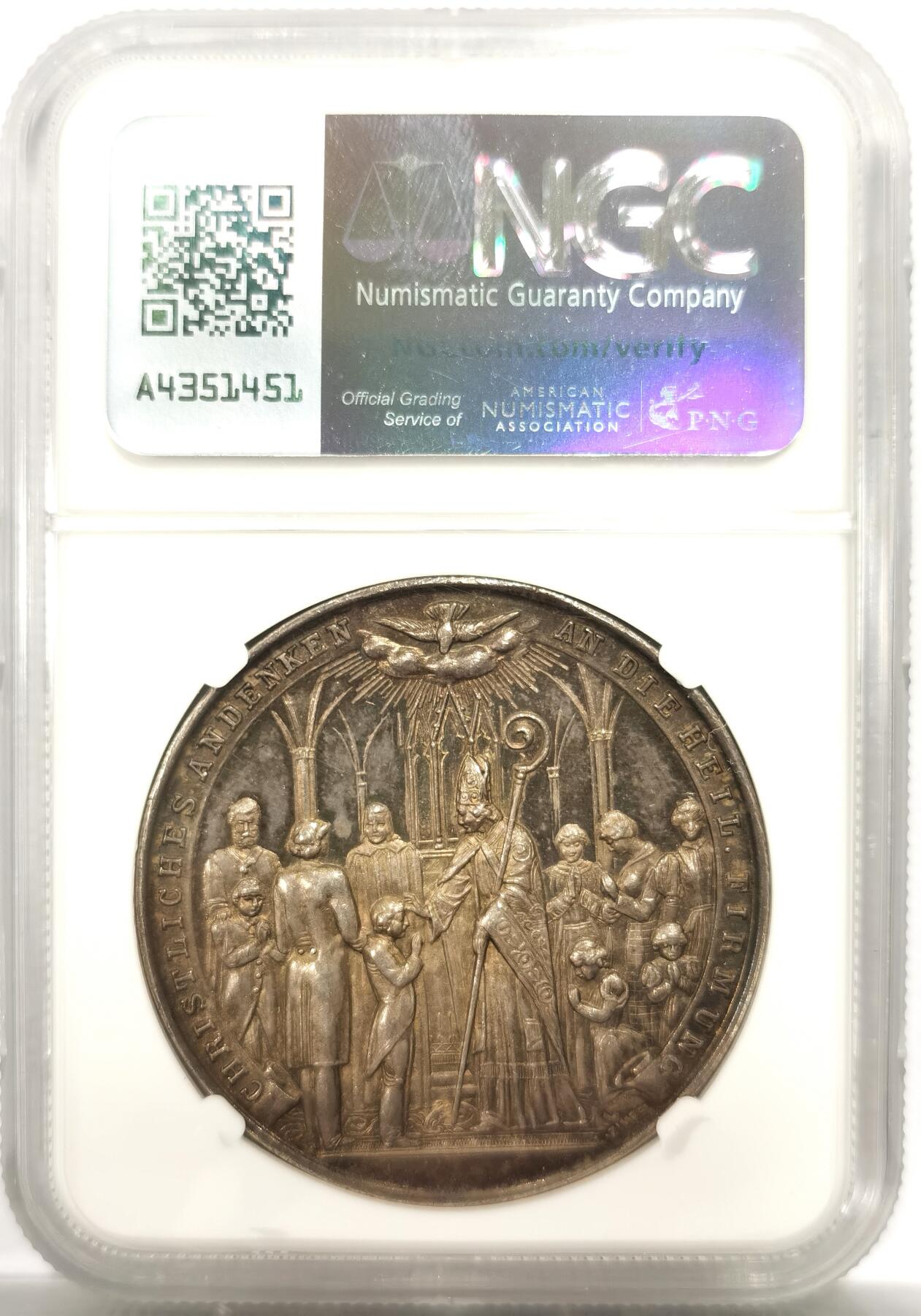 博洋堂世界钱币拍卖第150期（全场包邮） NGC MS62 德国1895年宗教坚振礼纪念银章