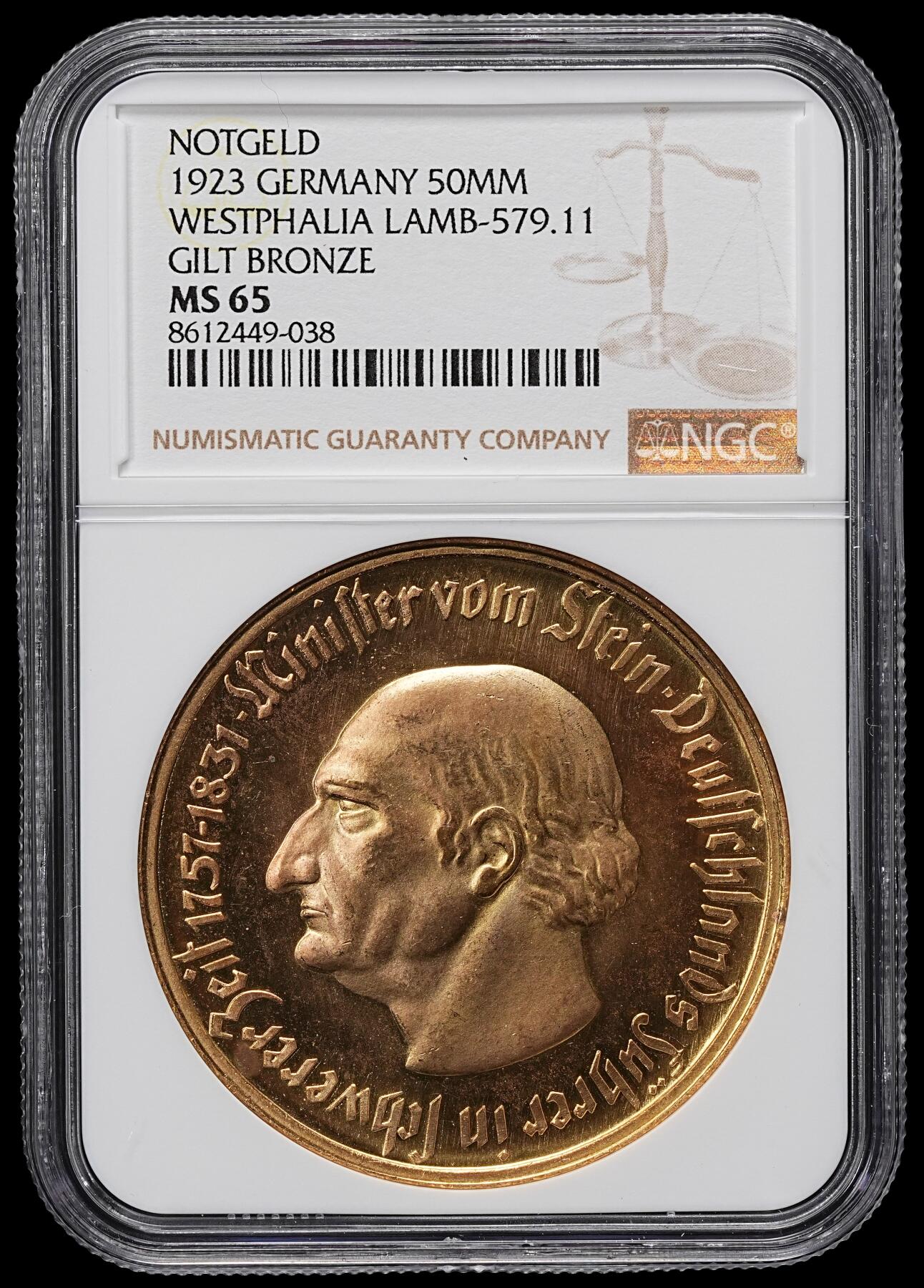 修遠堂世界钱币第九十六期 NGC MS65 1923年德国紧急时期威斯特法伦5000万马克大马币