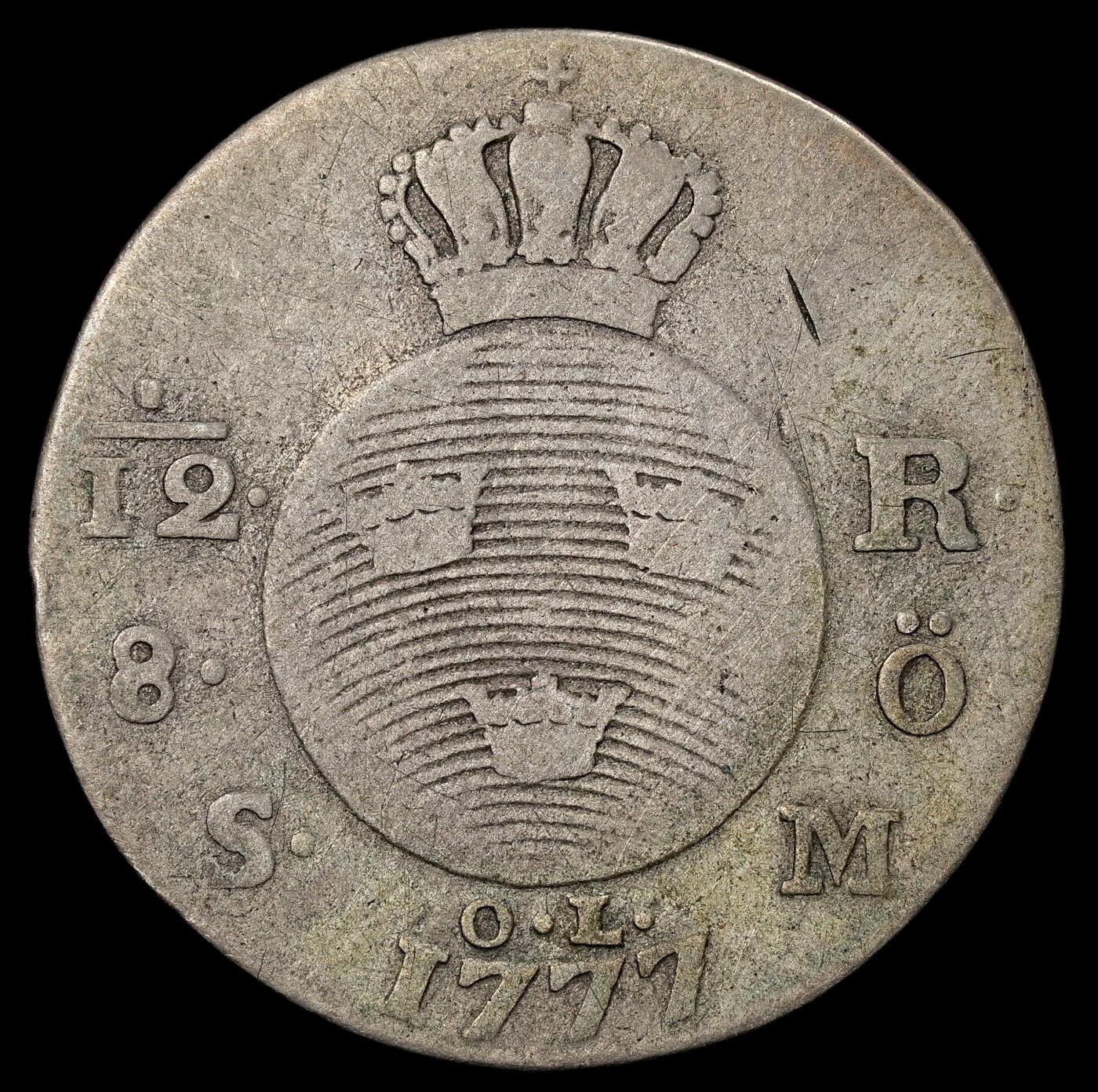 修遠堂世界钱币第九十六期 1777年瑞典1/12 RIKSDALER银币 4.06g