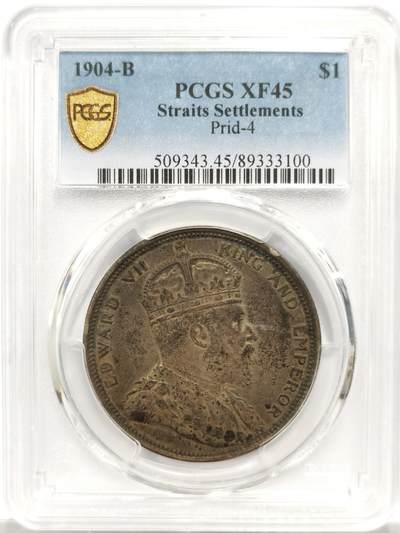 博洋堂世界钱币拍卖第150期（全场包邮） - PCGS XF45 海峡殖民地1904年B版爱德华七世壹圆大样，完美45分包浆状态