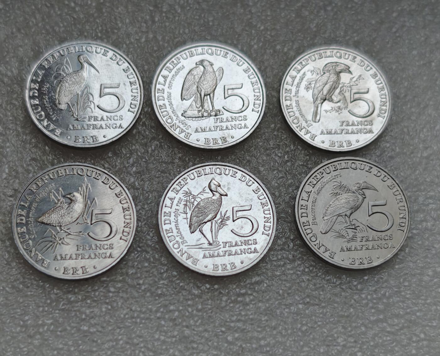 瓶子🏺第219期拍卖会  布隆迪2014年清年份5法郎濒危野生动物鸟纪念币6枚一套 UNC