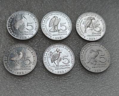 瓶子🏺第219期拍卖会 -  布隆迪2014年清年份5法郎濒危野生动物鸟纪念币6枚一套 UNC