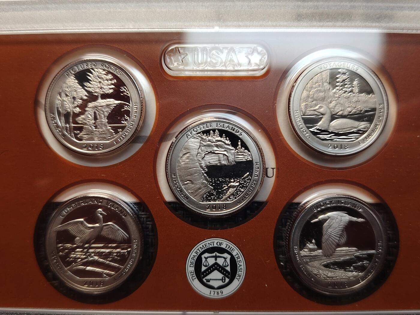 布加迪🐬～世界钱币(上海)🌾第 263 期 /  各国套币和散币 美国🇺🇸 2018年 25分 国家公园纪念精致套币～1