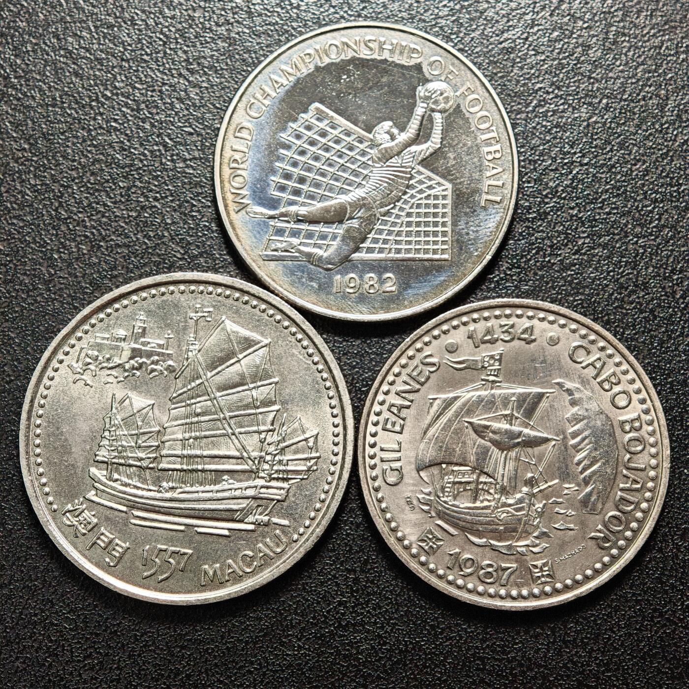 【德藏】世界币章拍卖第156期（拍品征集中~欢迎藏友联系） 3枚一组 1982年 牙买加底2届西班牙世界杯1元纪念镍币、1996年 葡萄牙大航海时代发现澳门200埃斯库多纪念镍币、1987年 葡萄牙吉尔100埃斯库多纪念镍币 详细尺寸请看拍品介绍