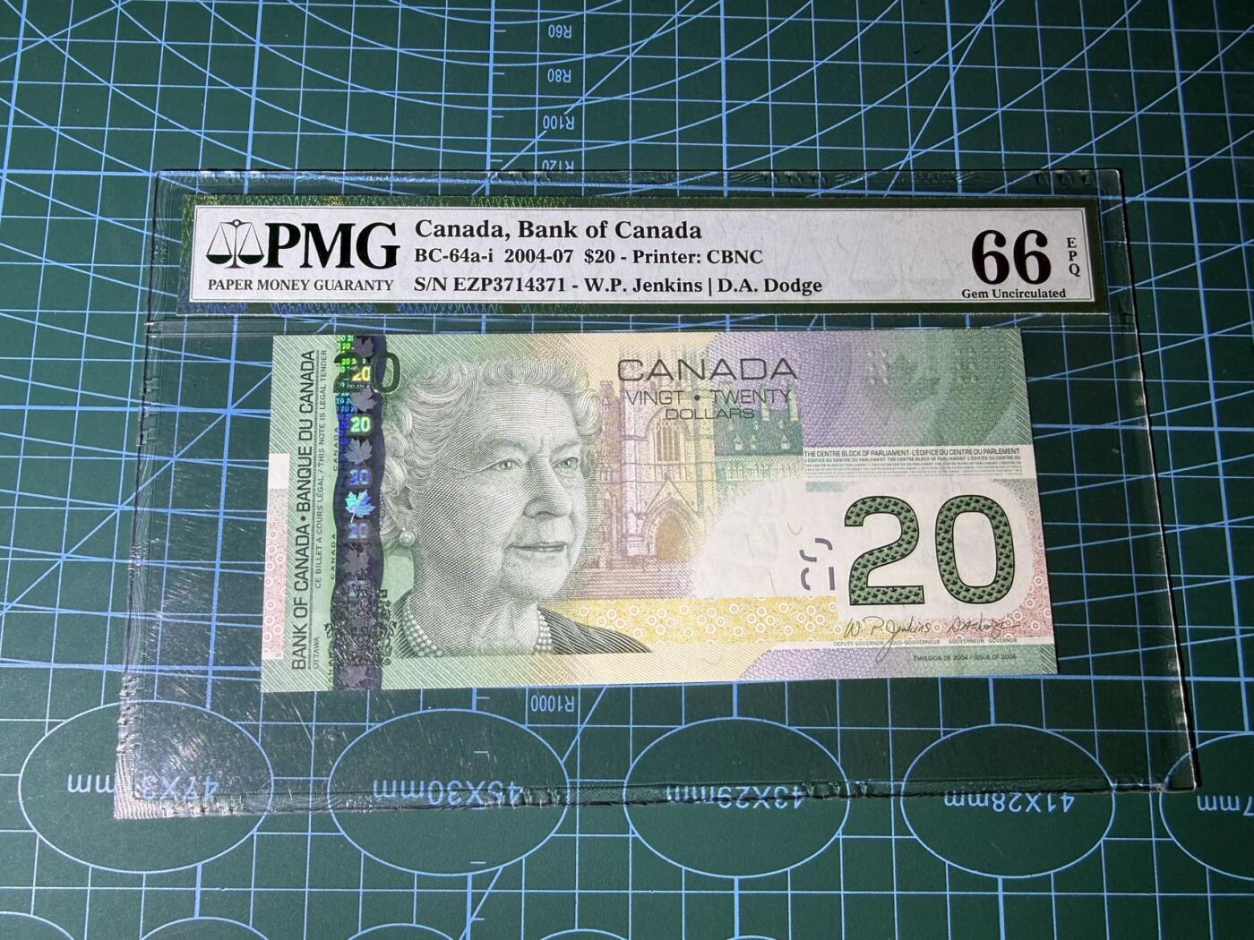 【炜奕收藏】，第五十二期 2006年加拿大20元，PMG66分，获奖钞
