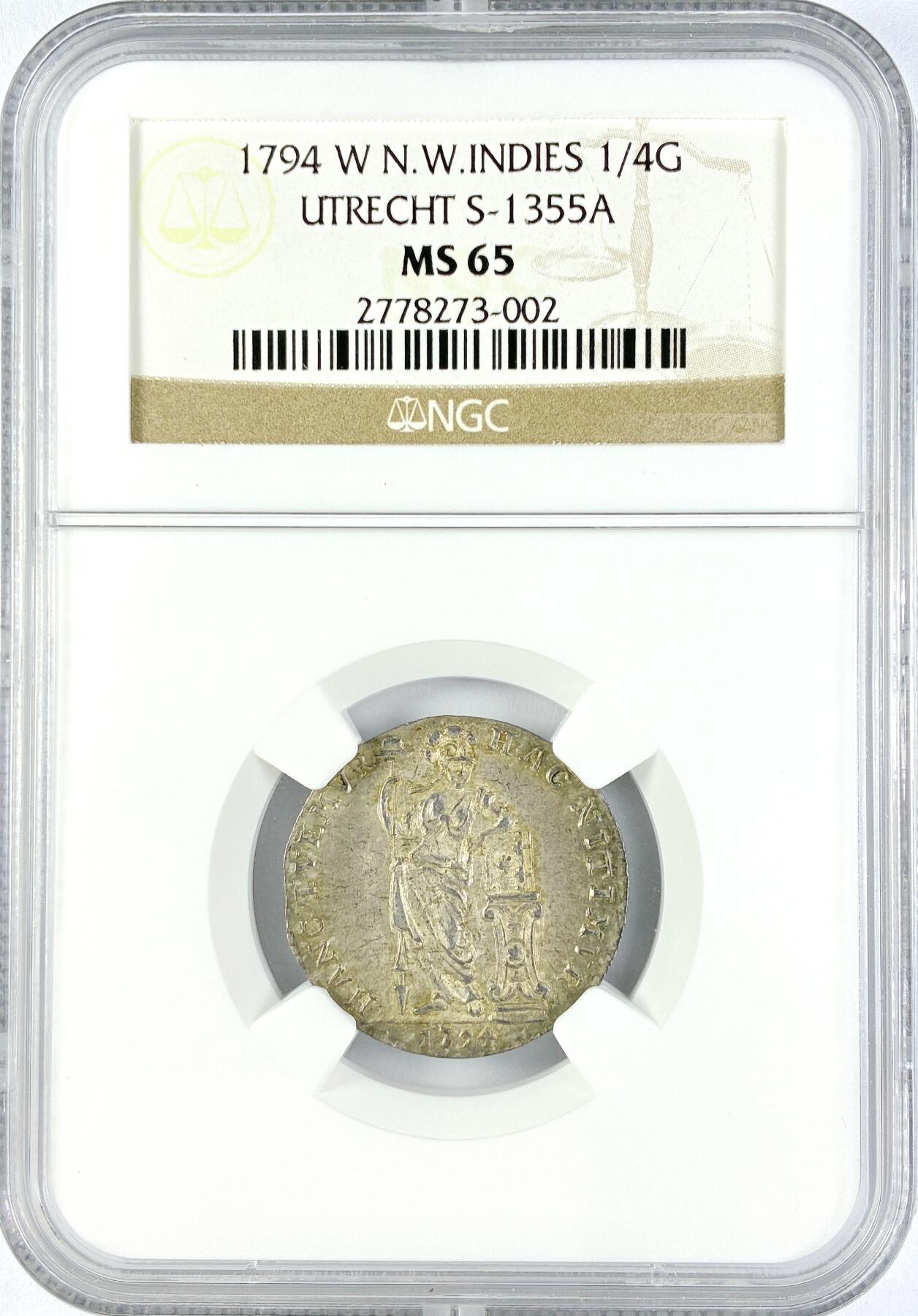 【雨安】【直播拍卖】【世界币章119期-评级币】2025-12-06 周六 19:30 保真 [评级欧洲] Netherlands 荷属西印度公司 1/4盾 1794年  NGC-MS65 独年版 经典品种