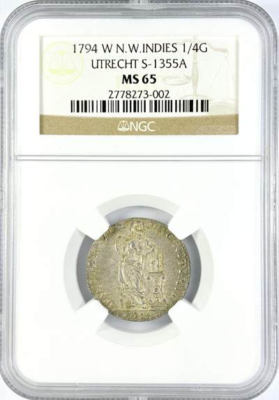 【雨安】【直播拍卖】【世界币章119期-评级币】2025-12-06 周六 19:30 保真 - [评级欧洲] Netherlands 荷属西印度公司 1/4盾 1794年  NGC-MS65 独年版 经典品种