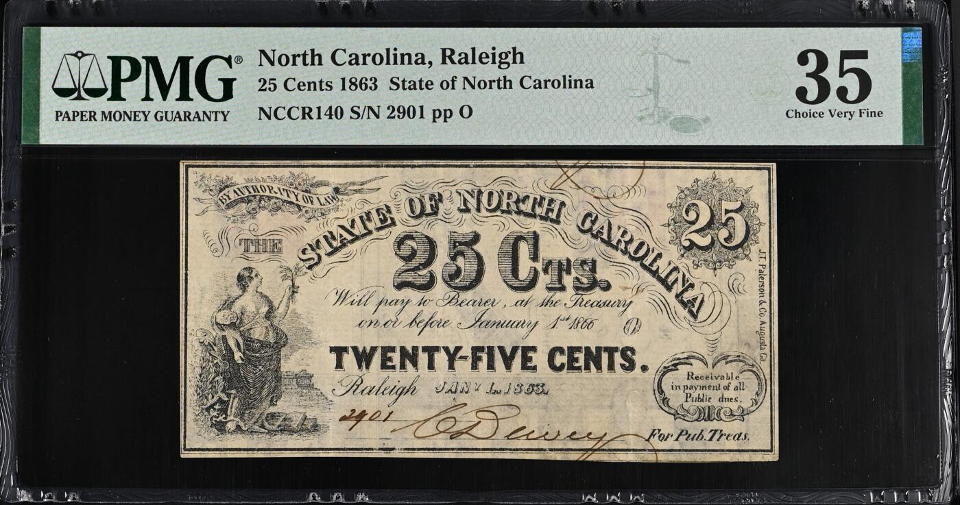 12.5纸币专场 1863年美国北卡罗来纳州25分