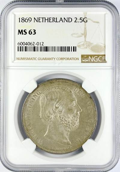 【雨安】【直播拍卖】【世界币章119期-评级币】2025-12-06 周六 19:30 保真 - [评级欧洲] Netherlands 荷兰 王国 2.5盾 1869年 威廉三世  NGC-MS63