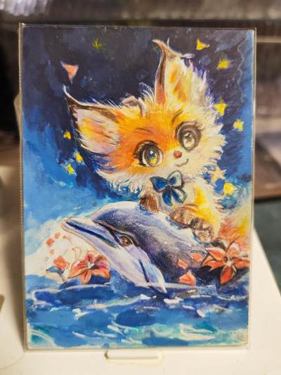 阳大大卡牌拍卖第85期（持续收拍品，周六晚上九点截拍，进群福利早知道） - 【手绘卡】知名画师 john 猫咪海豚