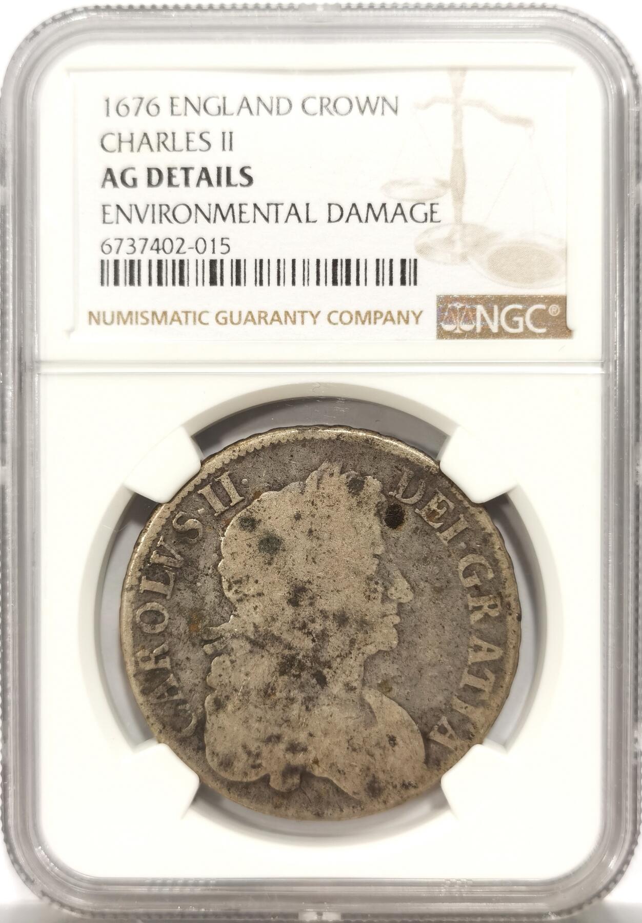 博洋堂世界钱币拍卖第150期（全场包邮） NGC AGD 英国1676年查理二世克朗大银币