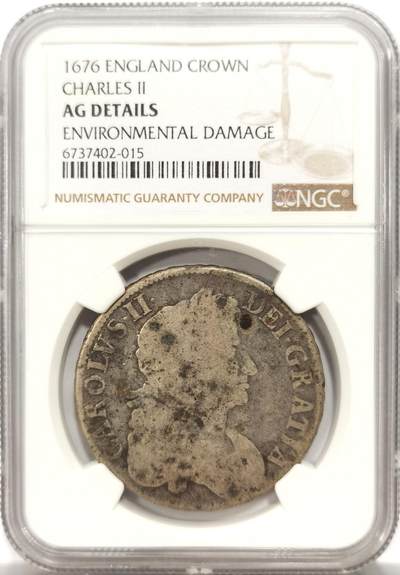 博洋堂世界钱币拍卖第150期（全场包邮） NGC AGD 英国1676年查理二世克朗大银币