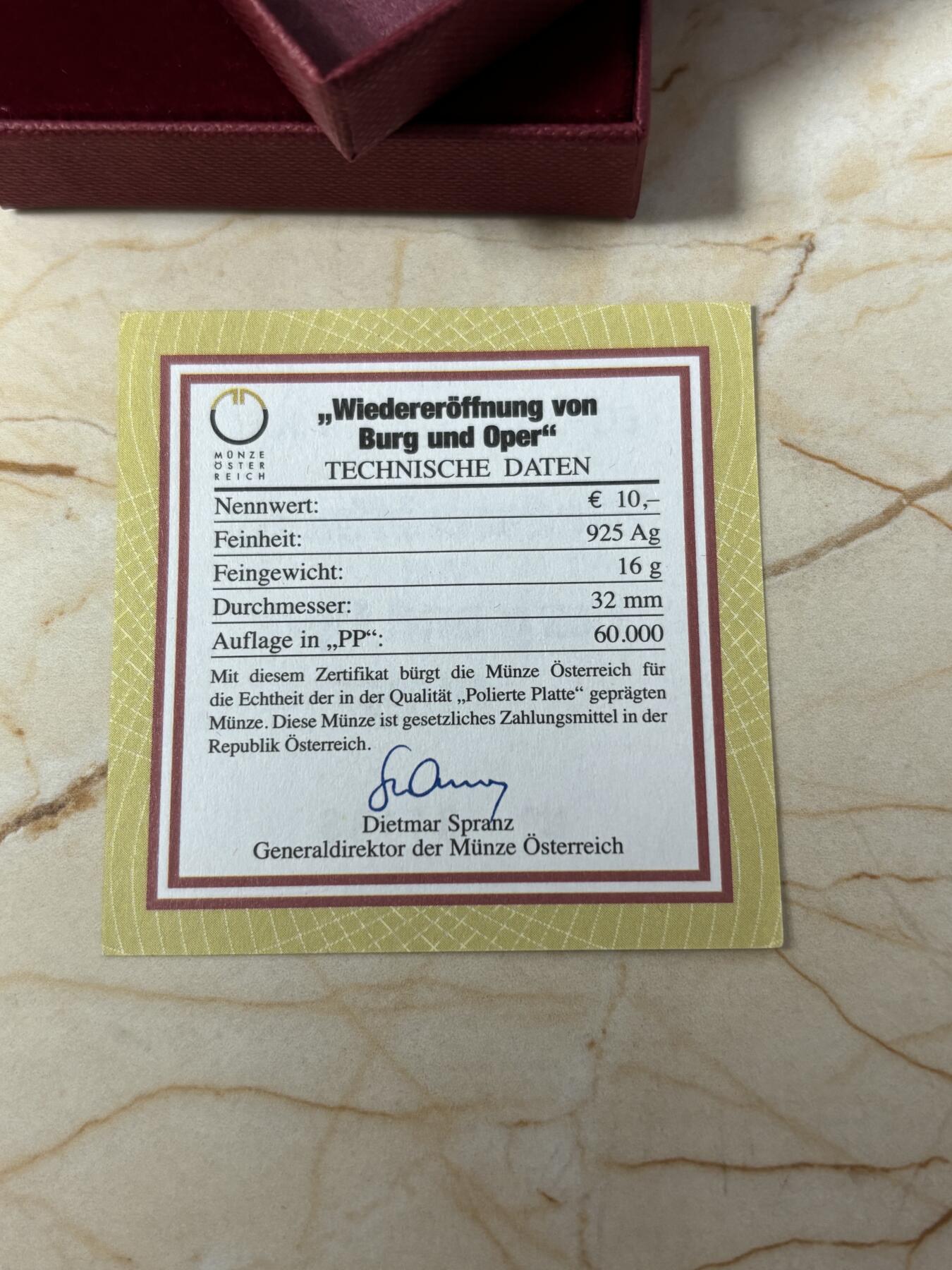 第184期拍卖 奥地利2005年联邦剧院重新开放精制纪念银币，925银，16克，发行量60000枚