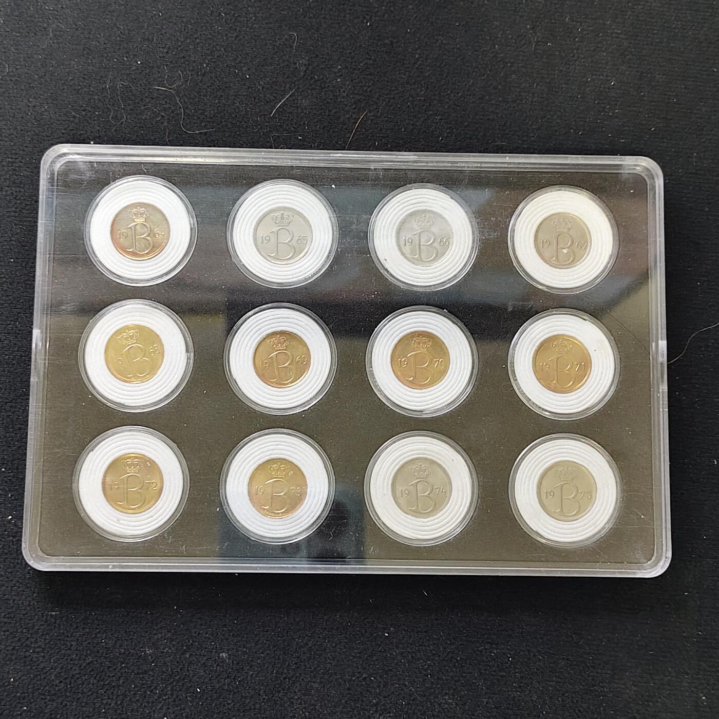 【全场包邮】纯粹捡漏拍482场（免费代拍第19场）-币封+套装+富兰克林（注意佣金） 【盒装套币】比利时1964-1975年不同年份25分12枚一盒