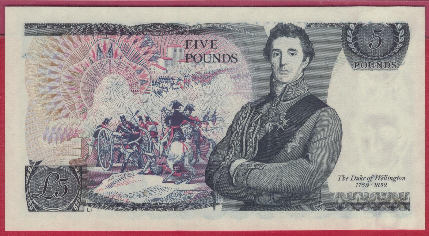 英国1980年至1987年5镑 P-378c 签名D.H.F.Somerset 细安全线 实物图 UNC