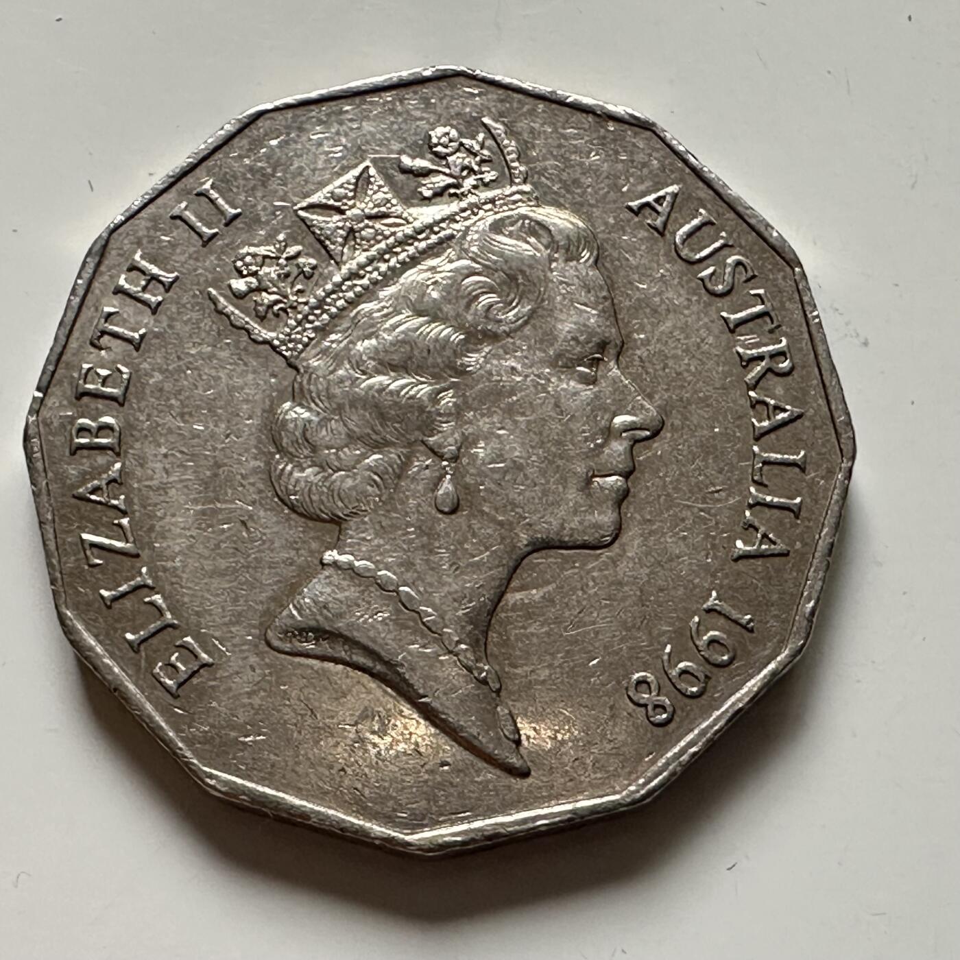 🌹外币初藏🌹🐯2025年第136场  每周二四六晚8️⃣点 接代拍 澳大利亚1998年五十分纪念币 e