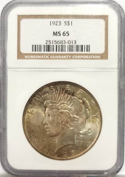博洋堂世界钱币拍卖第150期（全场包邮） - NGC MS65 美国1923年和平银元，原汁原味淡彩老包浆，包浆醇厚，状态一流。