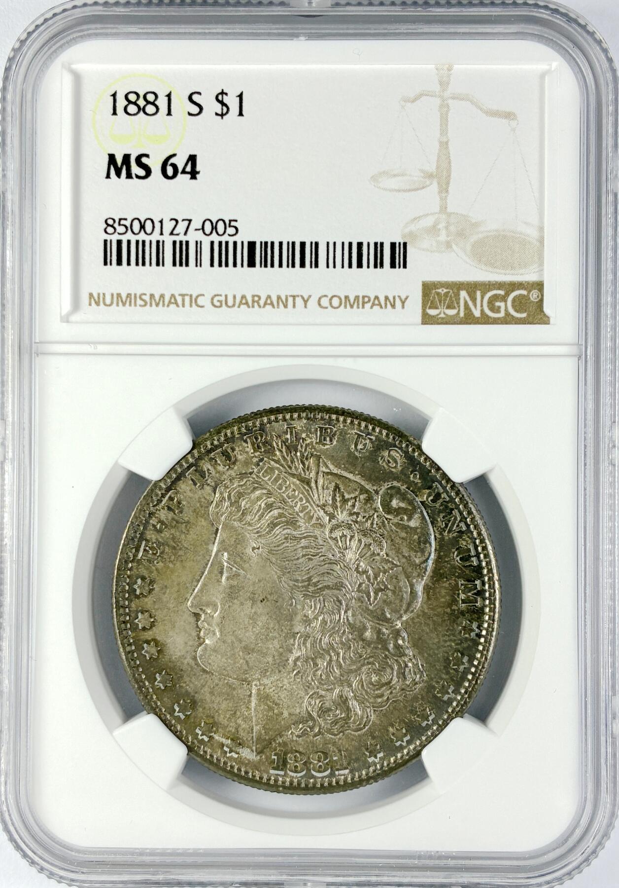 【雨安】【直播拍卖】【世界币章119期-评级币】2025-12-06 周六 19:30 保真 [评级美洲] USA 美国 1美元 (1878-1921) 摩根  NGC-MS64 幻五彩包浆