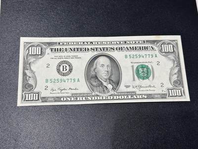 《外钞收藏家》第五百九十一期（畅拍场）（本平台长期征集拍品、欢迎藏友们联系合作） - 1977年美国小头版100美元 无折 但有个黄斑