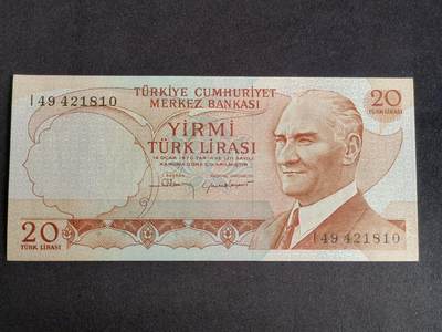 【游宝拍卖】乙巳蛇年91期 第四季首拍场  - 土耳其-20里拉【首版 全新UNC】