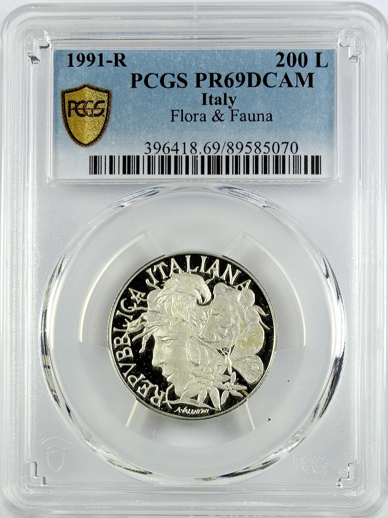 【雨安】【直播拍卖】【世界币章119期-评级币】2025-12-06 周六 19:30 保真 [评级现代] Italy 意大利 200里拉 1991年 动物和植物 PCGS-PR69DCAM