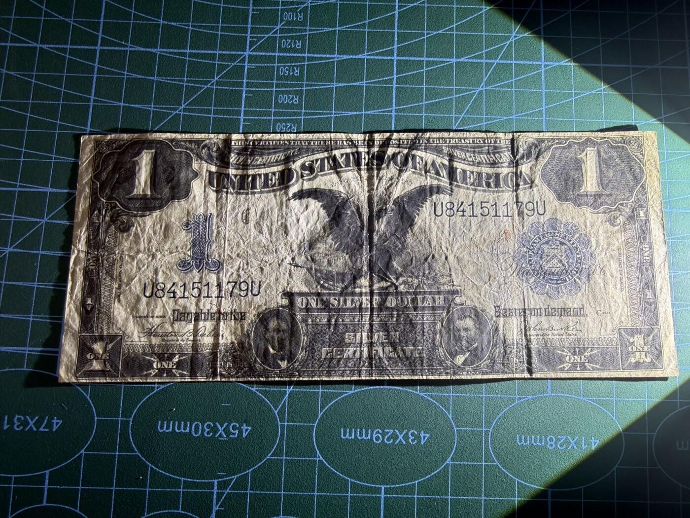 【炜奕收藏】，第五十二期 1899年美国大黑鹰1美元，品相如图，大票幅