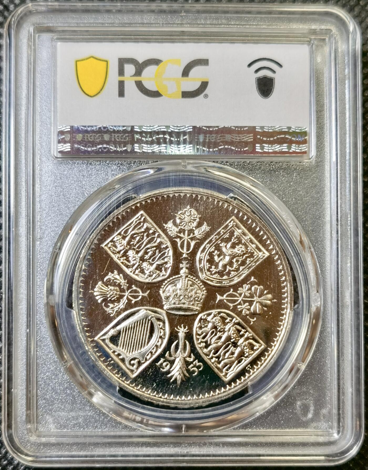 甄臻铺-世界币章拍卖（第42期）送拍享返佣金等优惠多多 PCGS-PR64CAM 1953 英国伊丽莎白二世登基几年精致克朗