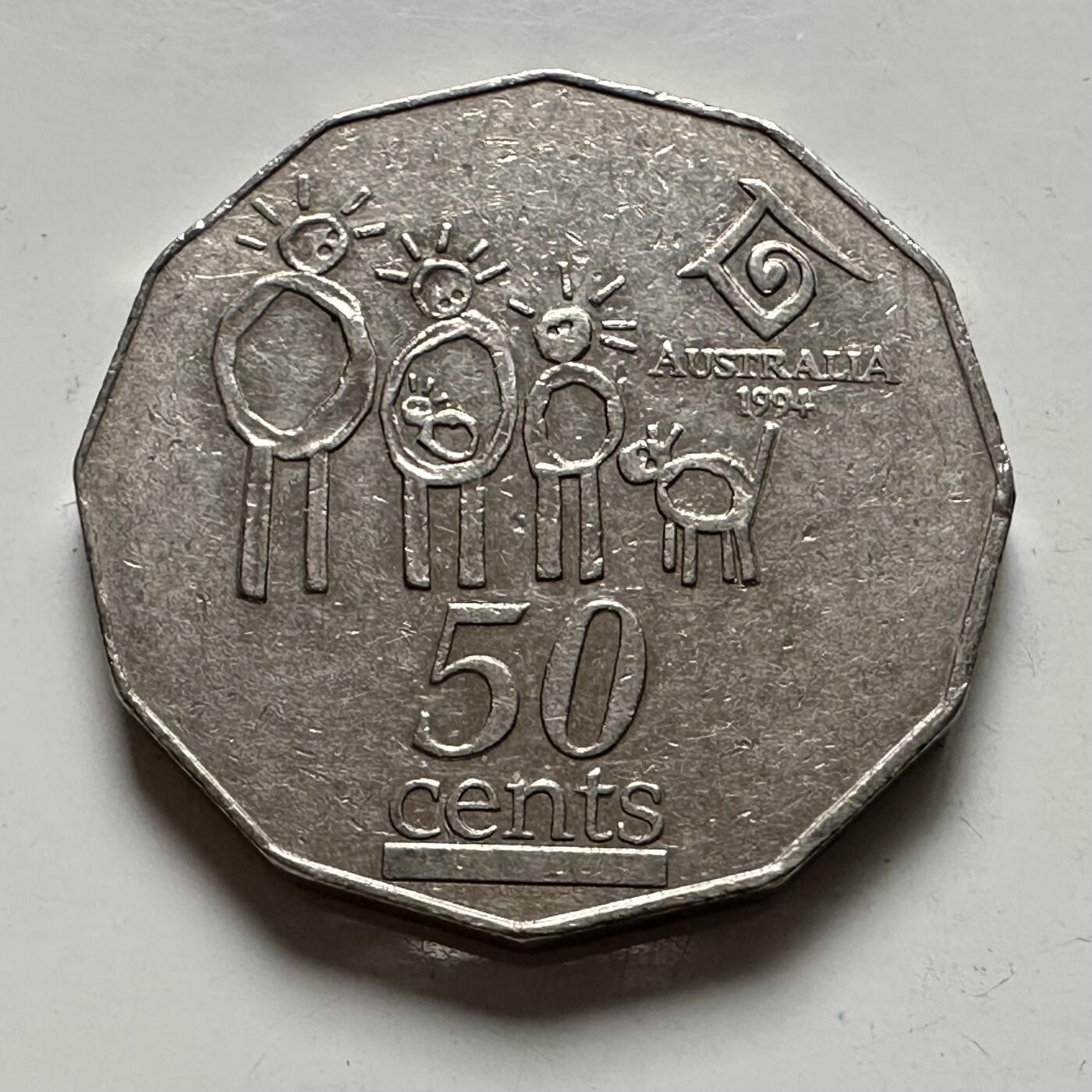 🌹外币初藏🌹🐯2025年第136场  每周二四六晚8️⃣点 接代拍 澳大利亚1994年国际家庭年50便士纪念币 a