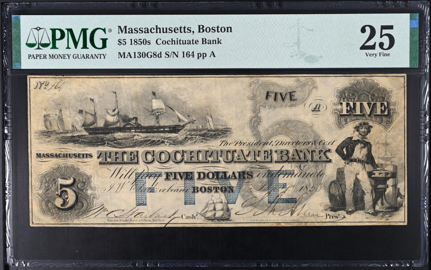 12.5纸币专场 19世纪50年代美国马萨诸塞州5美元
