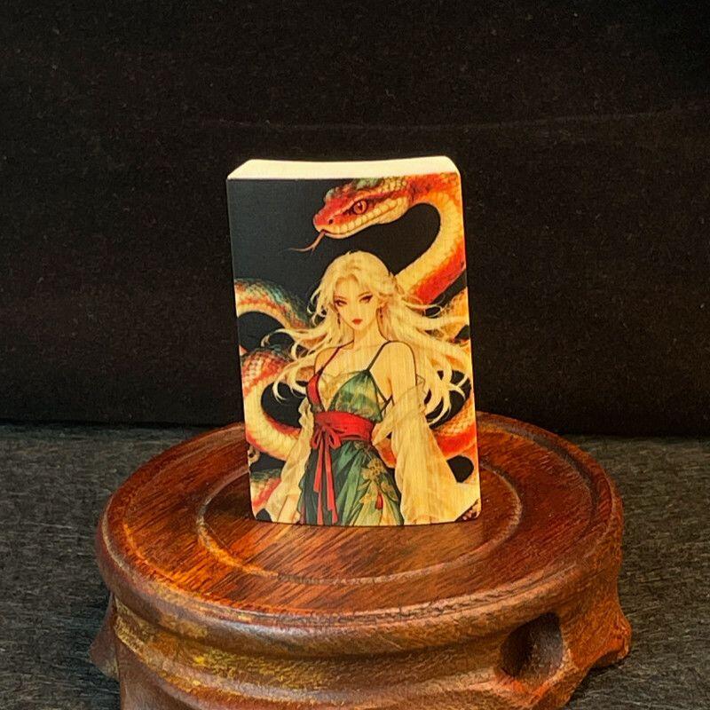 听雨轩（34）天然彩绘实心玉竹牌专场 实心玉竹牌  蛇女  4*6cm