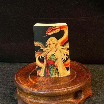 听雨轩（34）天然彩绘实心玉竹牌专场 - 实心玉竹牌  蛇女  4*6cm