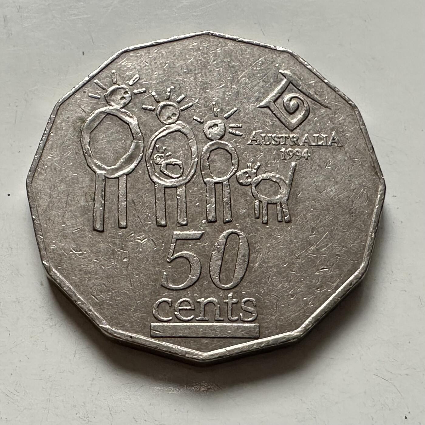 🌹外币初藏🌹🐯2025年第136场  每周二四六晚8️⃣点 接代拍 澳大利亚1994年国际家庭年50便士纪念币 c