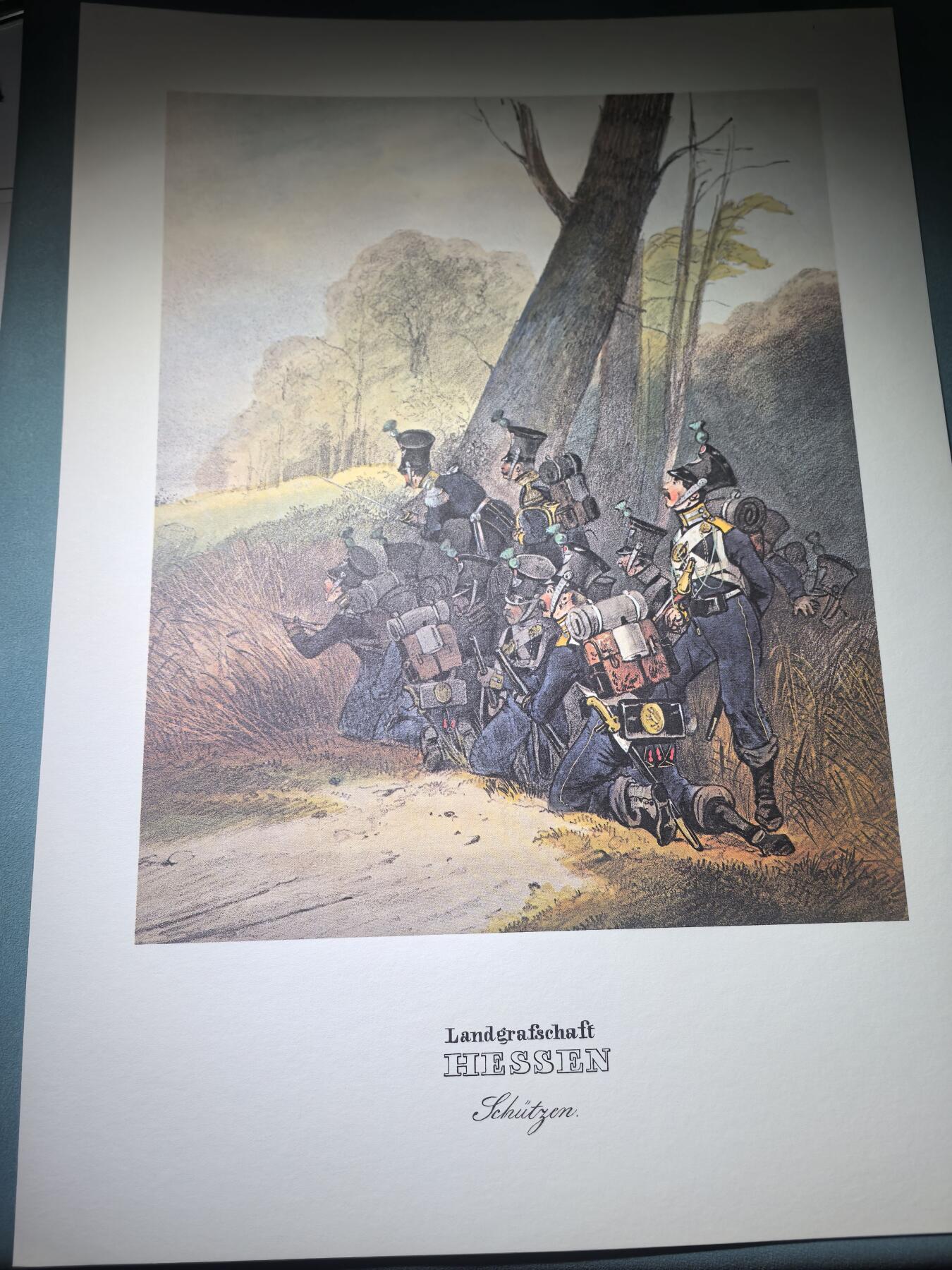 盛世勋华——号角文化勋章邮票专场拍卖第291期 大尺寸手绘图卡 黑森大公国轻步兵 大A4尺寸 翻印自1848年出版《德意志陆军》一书