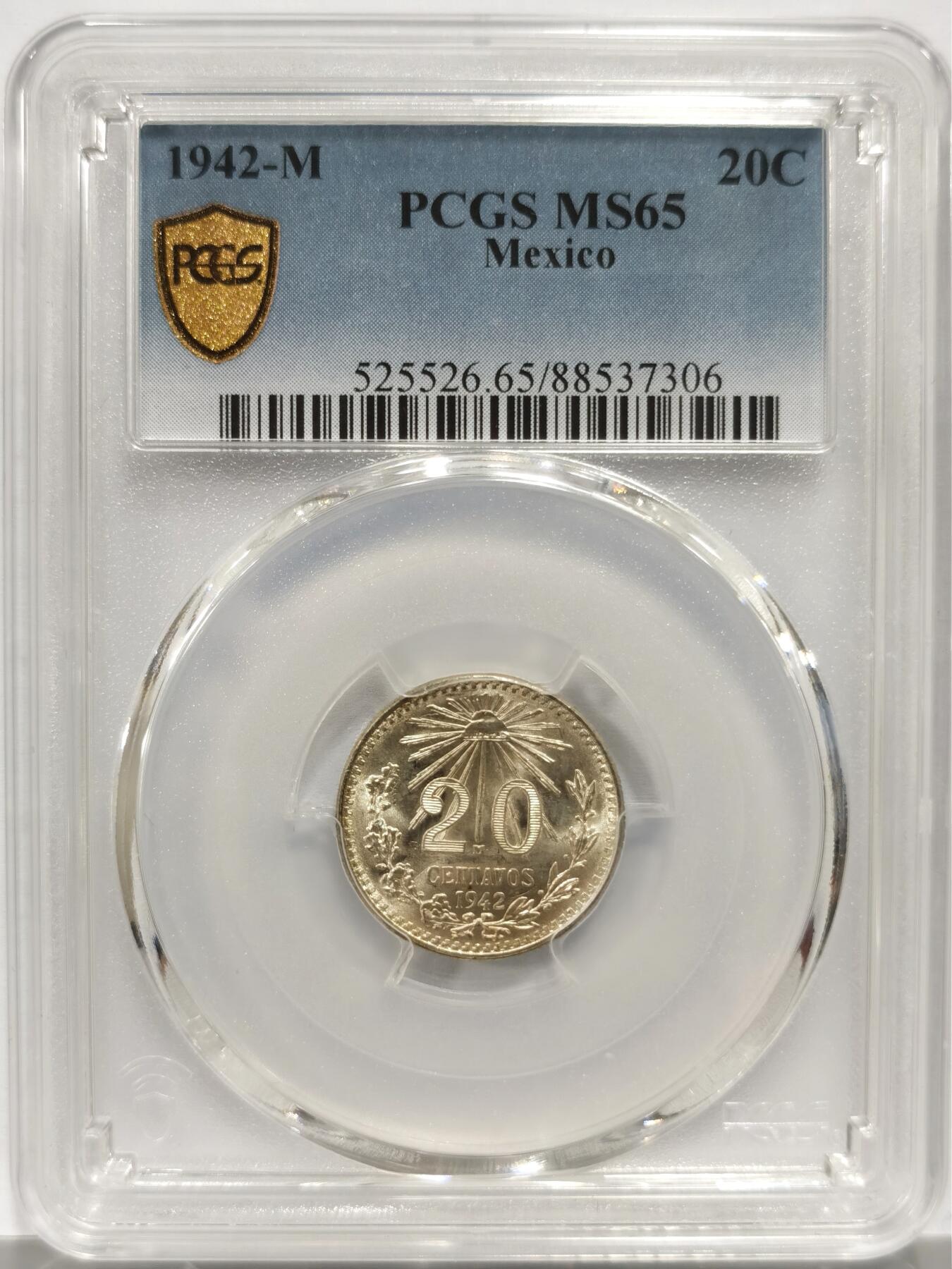 博洋堂世界钱币拍卖第150期（全场包邮） PCGS MS65 墨西哥1942年鹰洋20分银币-2