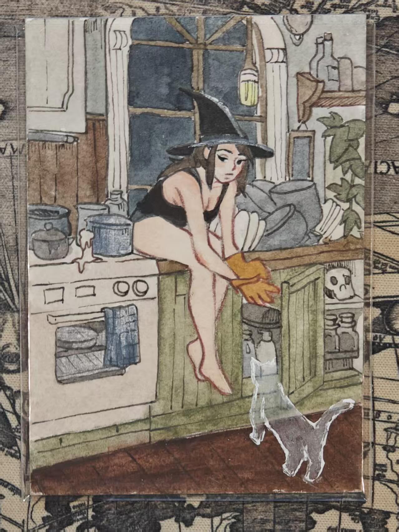 龙虎卡牌六六场 （无佣金，周六结拍，欢迎送拍） 【手绘卡】居家女巫  画师:Yy