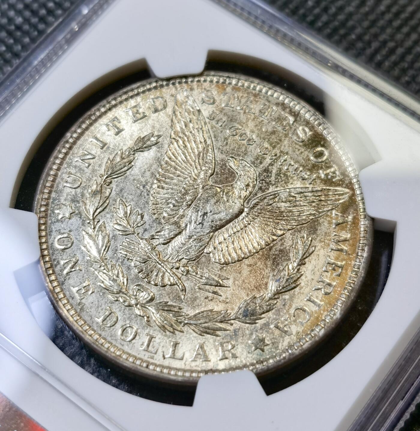 甄臻铺-世界币章拍卖（第42期）送拍享返佣金等优惠多多 NGC-MS62 美国1921年摩根1美元银币 双面带彩，状态极佳，暴力转光，打制深峻，性价比高